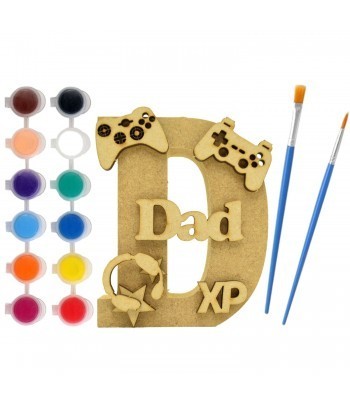 Personalised Children's Fathers Day Paint Your Own Kits 18mm Freestanding Letter With Separate 3mm 3D Themed Shapes - Gaming